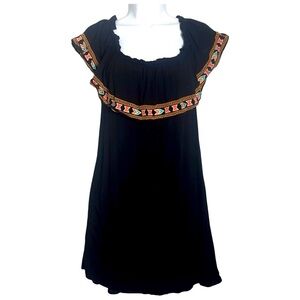 THML Black Colorful Embroidered Off-The-Shoulder Mini Dress